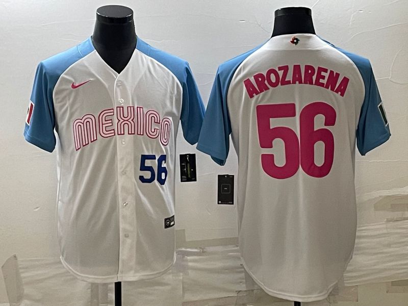 Men 2023 World Cub Mexico 56 Arozarena White blue Nike MLB Jersey9